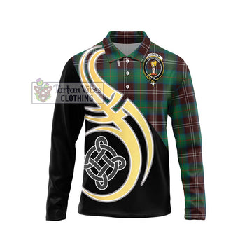 Chisholm Hunting Ancient Tartan Long Sleeve Polo Shirt with Family Crest and Celtic Symbol Style