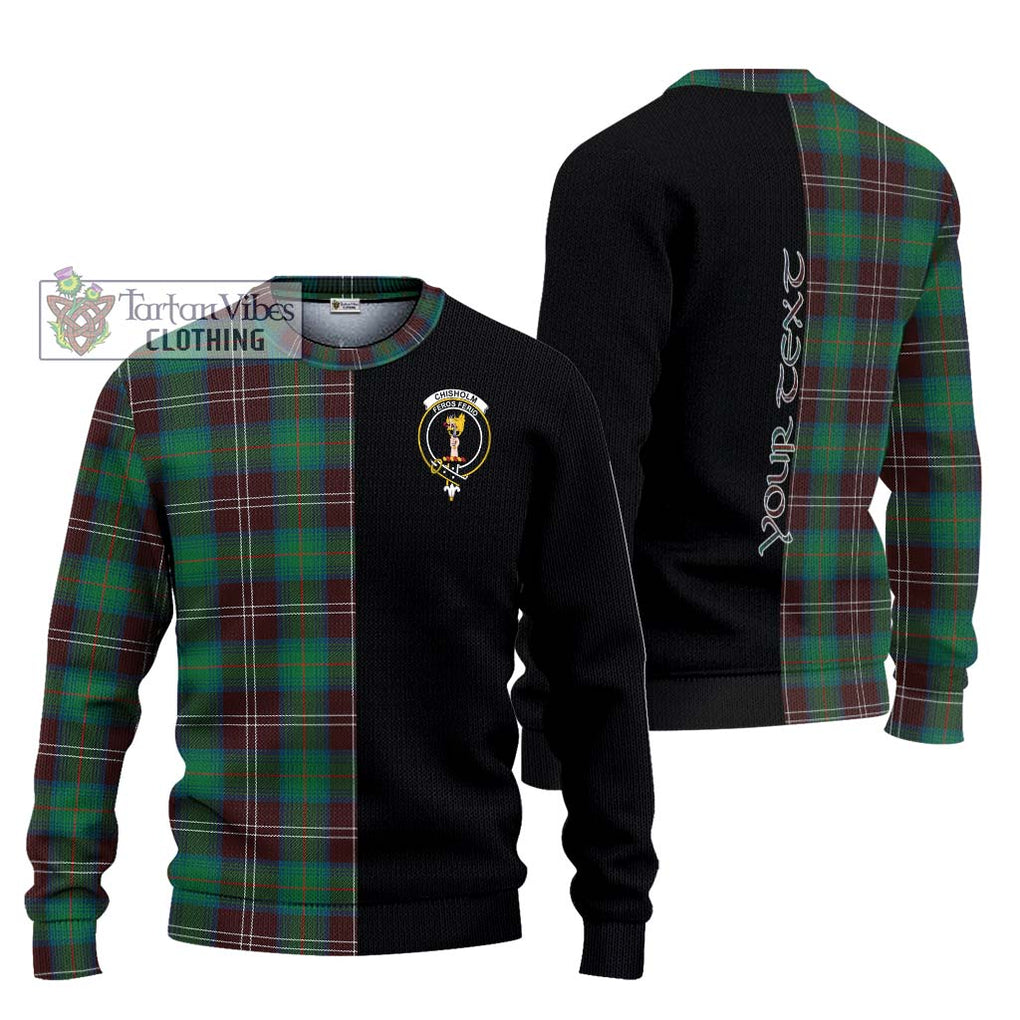 Chisholm Hunting Ancient Tartan Knitted Sweater with Family Crest and Half Of Me Style Unisex - Tartanvibesclothing Shop