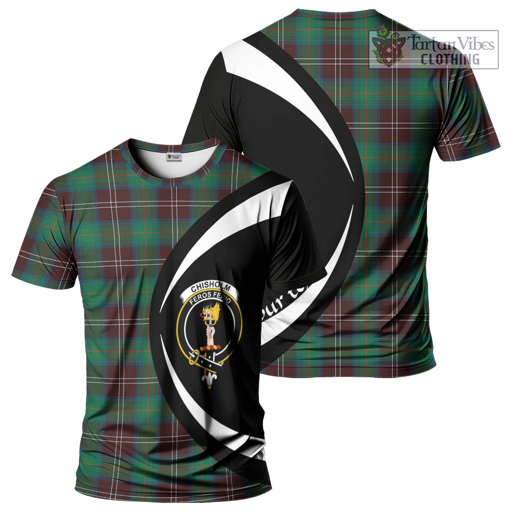 Tartan Vibes Clothing Chisholm Hunting Ancient Tartan T-Shirt with Family Crest Circle Style