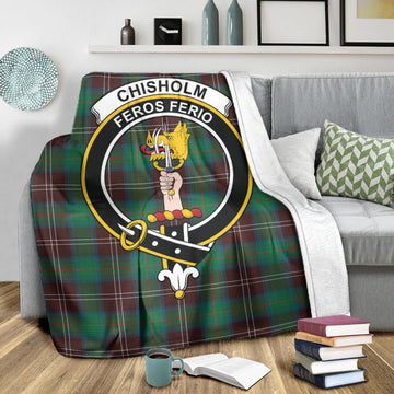 Chisholm Hunting Ancient Tartan Blanket with Family Crest