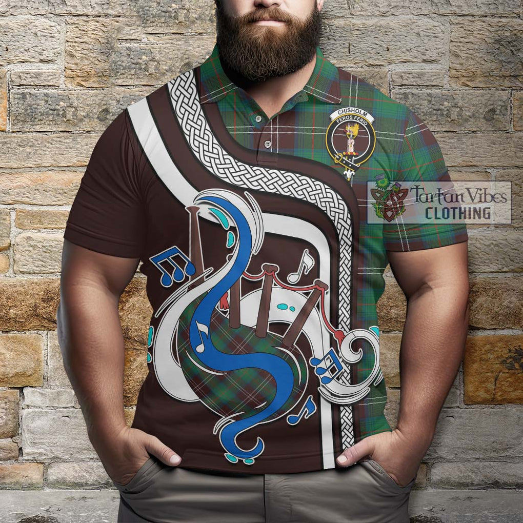 Tartan Vibes Clothing Chisholm Hunting Ancient Tartan Polo Shirt with Epic Bagpipe Style