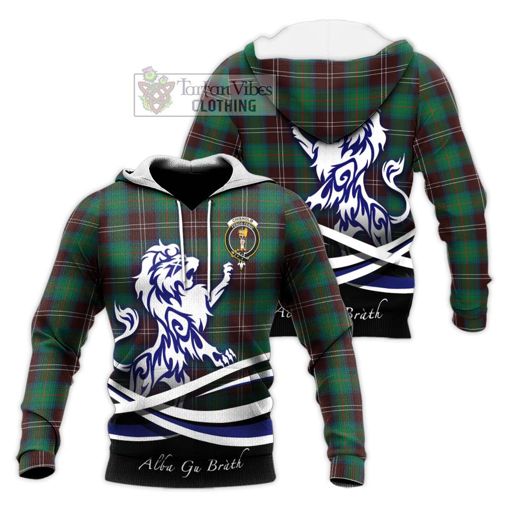 Chisholm Hunting Ancient Tartan Knitted Hoodie with Alba Gu Brath Regal Lion Emblem Unisex Knitted Pullover Hoodie - Tartanvibesclothing Shop