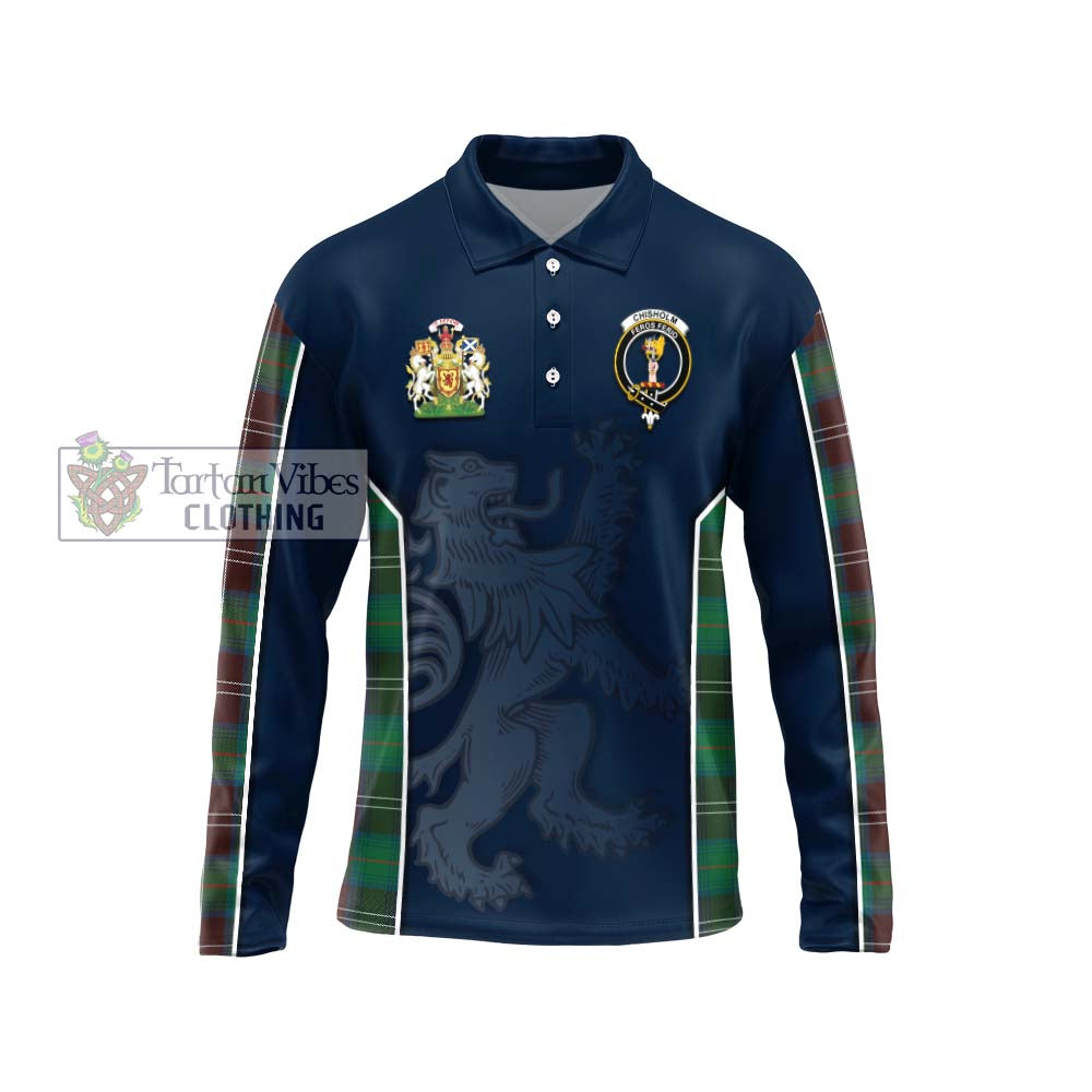 Chisholm Hunting Ancient Tartan Long Sleeve Polo Shirt with Family Crest and Lion Rampant Vibes Sport Style Unisex - Tartan Vibes Clothing