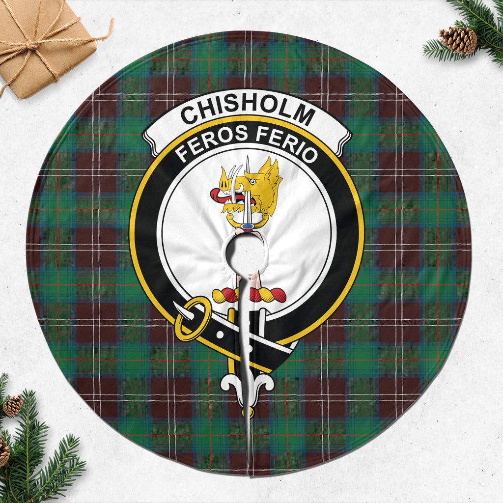 Chisholm Hunting Ancient Tartan Christmas Tree Skirt with Family Crest - Tartanvibesclothing