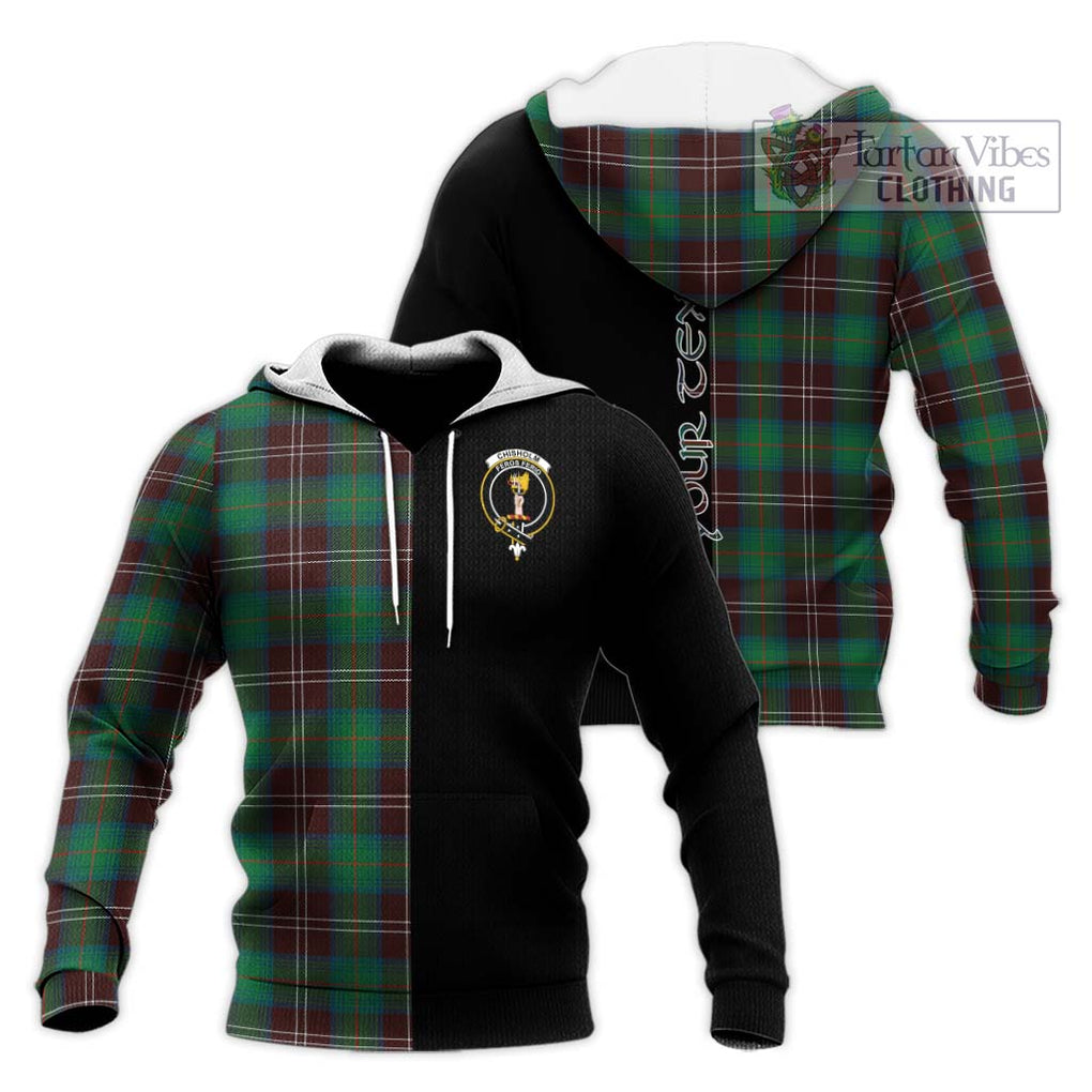 Chisholm Hunting Ancient Tartan Knitted Hoodie with Family Crest and Half Of Me Style Unisex Knitted Pullover Hoodie - Tartanvibesclothing Shop