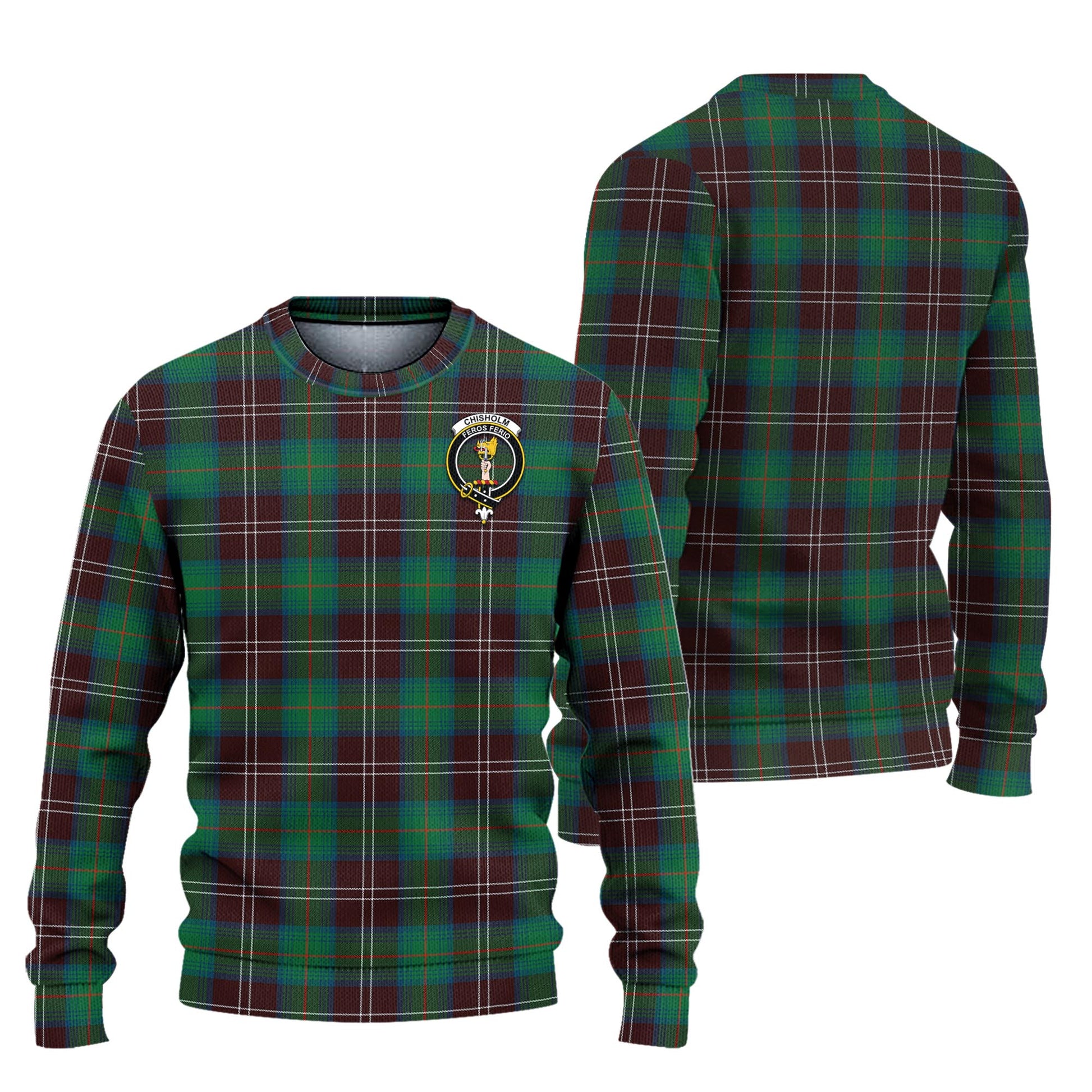 Chisholm Hunting Ancient Tartan Knitted Sweater with Family Crest Unisex - Tartanvibesclothing