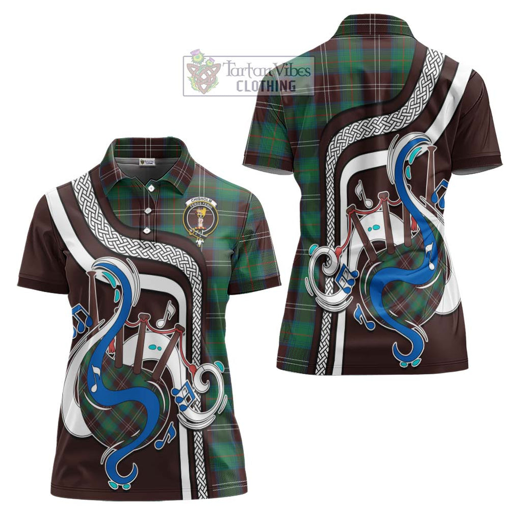 Chisholm Hunting Ancient Tartan Women's Polo Shirt with Epic Bagpipe Style Women - Tartanvibesclothing Shop