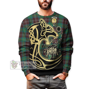 Chisholm Hunting Ancient Tartan Sweatshirt with Family Crest Celtic Wolf Style