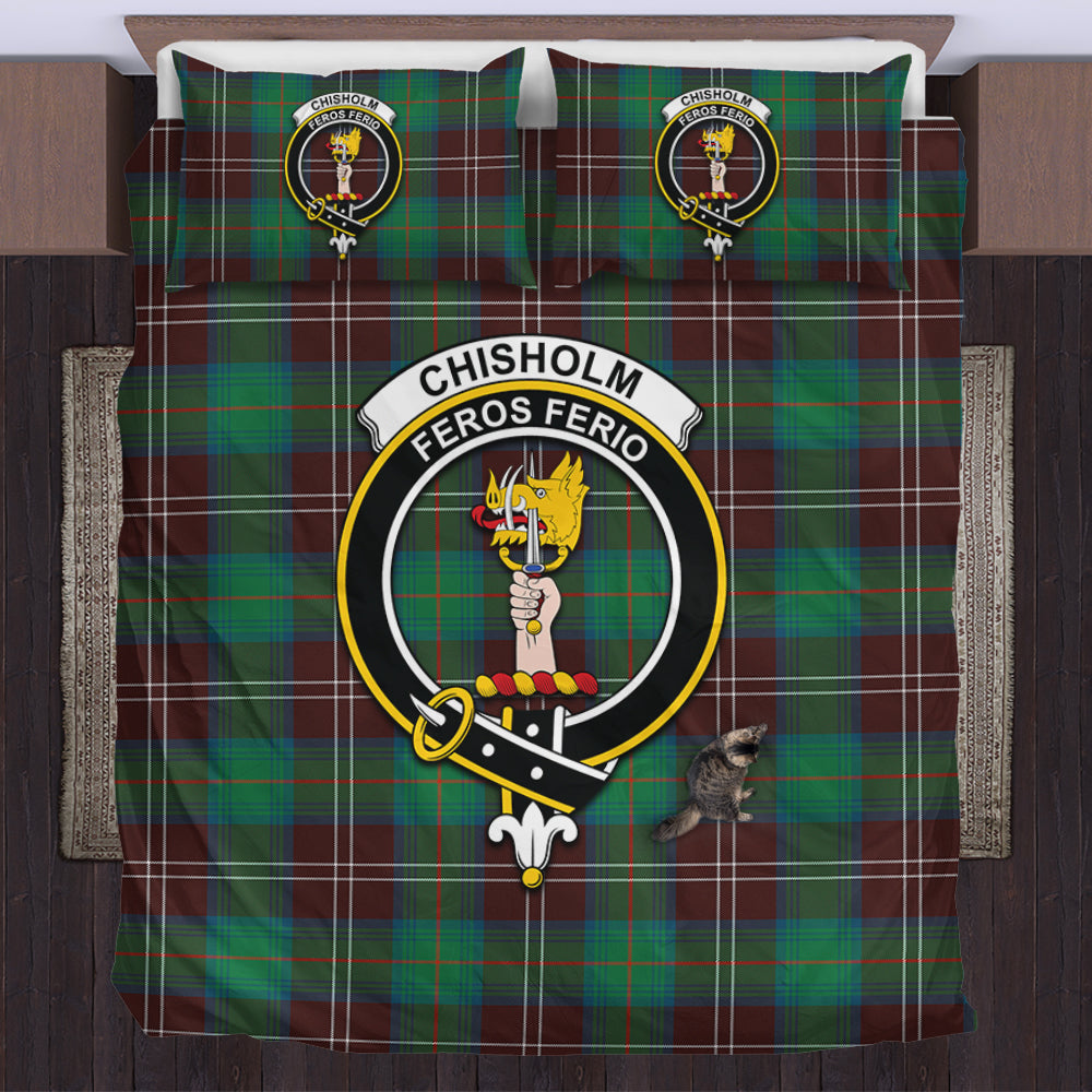 Chisholm Hunting Ancient Tartan Bedding Set with Family Crest US Bedding Set - Tartan Vibes Clothing