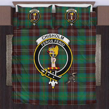 Chisholm Hunting Ancient Tartan Bedding Set with Family Crest