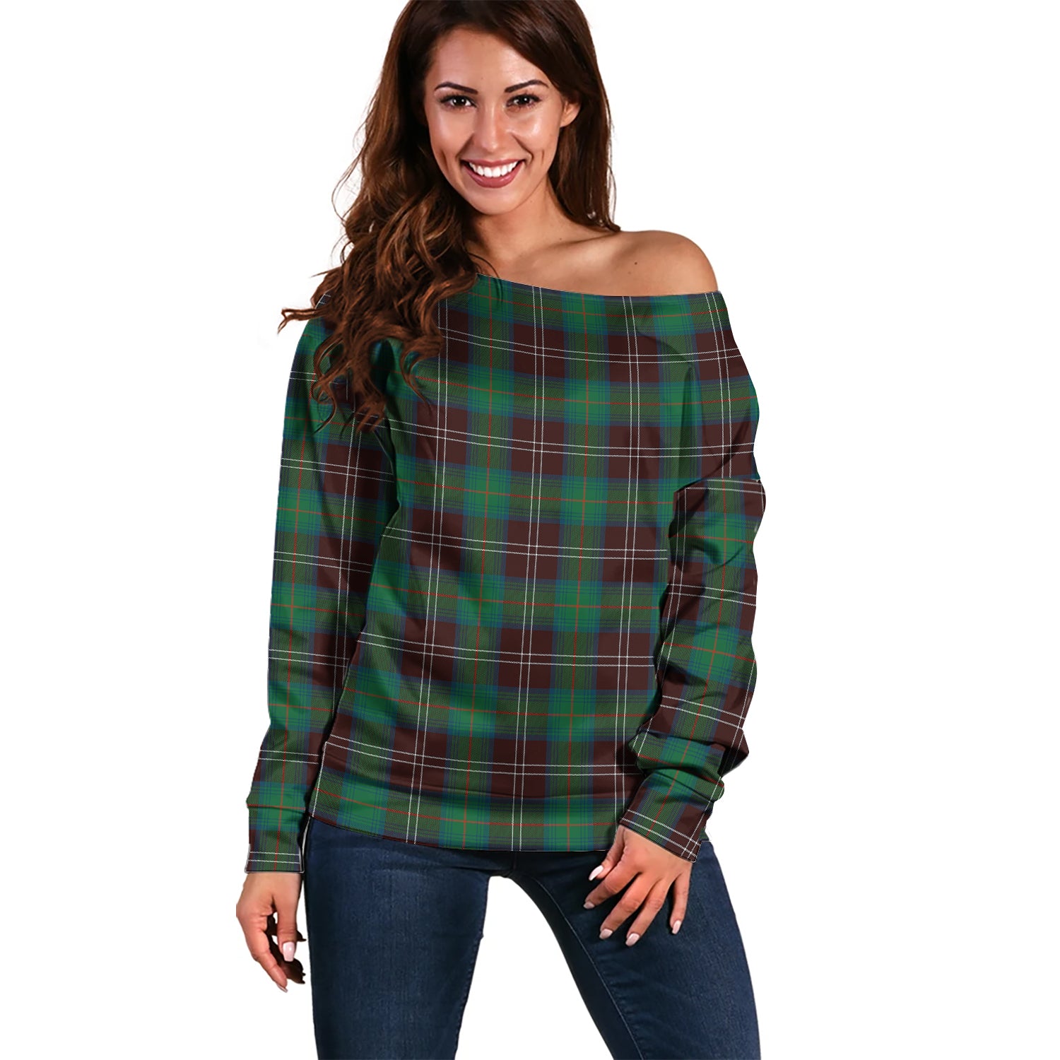 Chisholm Hunting Ancient Tartan Off Shoulder Women Sweater Women - Tartanvibesclothing