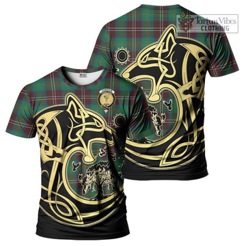 Chisholm Hunting Ancient Tartan T-Shirt with Family Crest Celtic Wolf Style