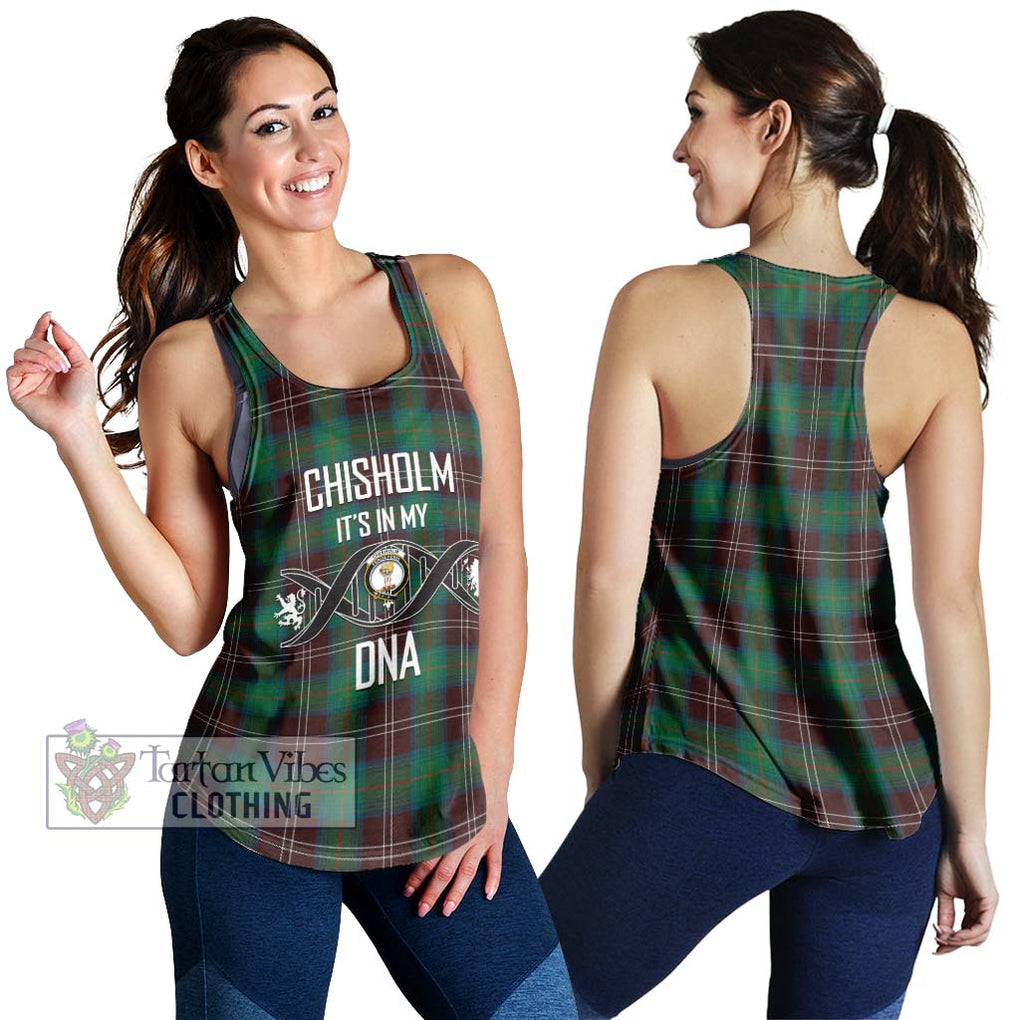 Chisholm Hunting Ancient Tartan Women's Racerback Tanks with Family Crest DNA In Me Style 4XL - Tartanvibesclothing Shop