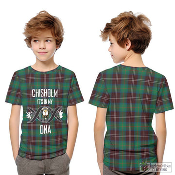 Chisholm Hunting Ancient Tartan Kid T-Shirt with Family Crest DNA In Me Style