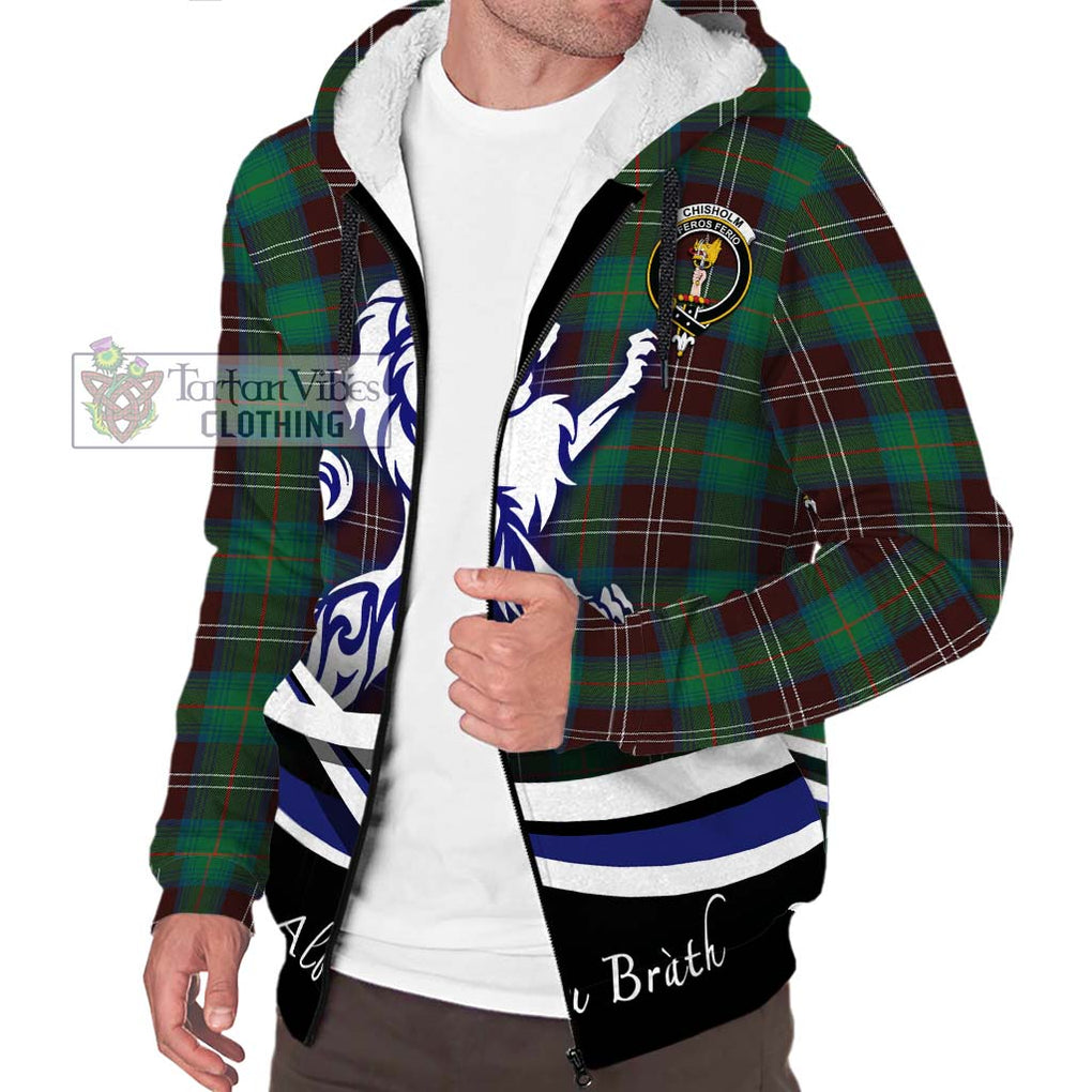 Chisholm Hunting Ancient Tartan Sherpa Hoodie with Alba Gu Brath Regal Lion Emblem Unisex S - Tartanvibesclothing Shop