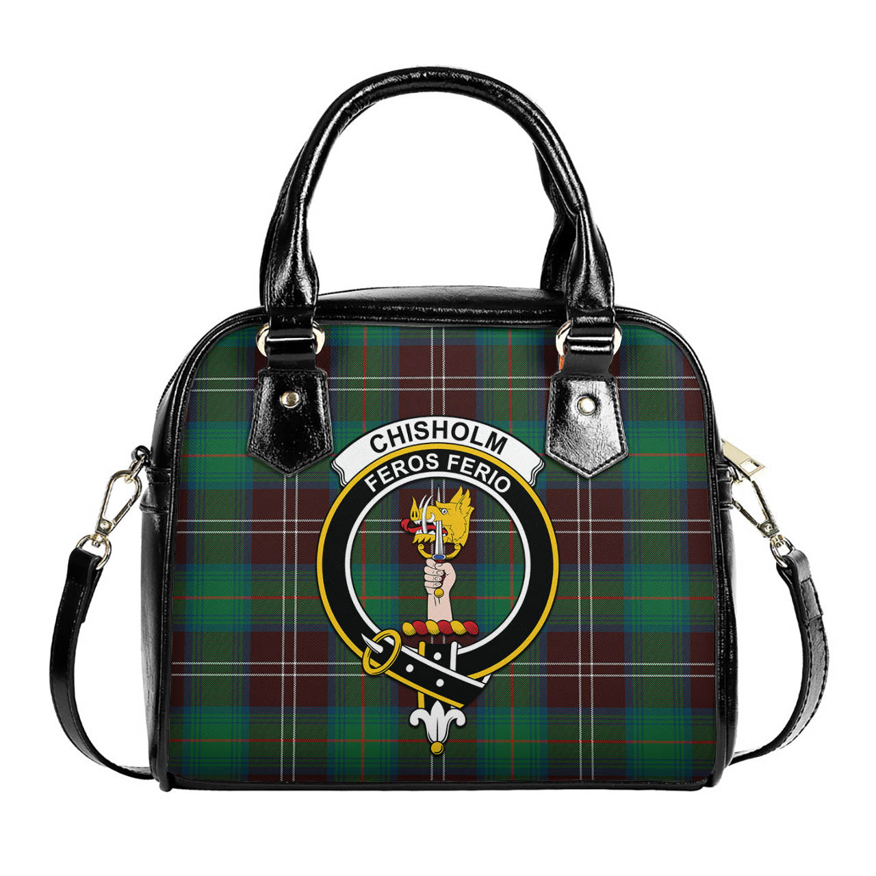 Chisholm Hunting Ancient Tartan Shoulder Handbags with Family Crest One Size 6*25*22 cm - Tartanvibesclothing