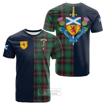 Chisholm Hunting Ancient Tartan Cotton T-shirt Alba with Scottish Lion Royal Arm Half Style