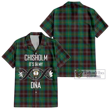 Chisholm Hunting Ancient Tartan Short Sleeve Button Shirt with Family Crest DNA In Me Style