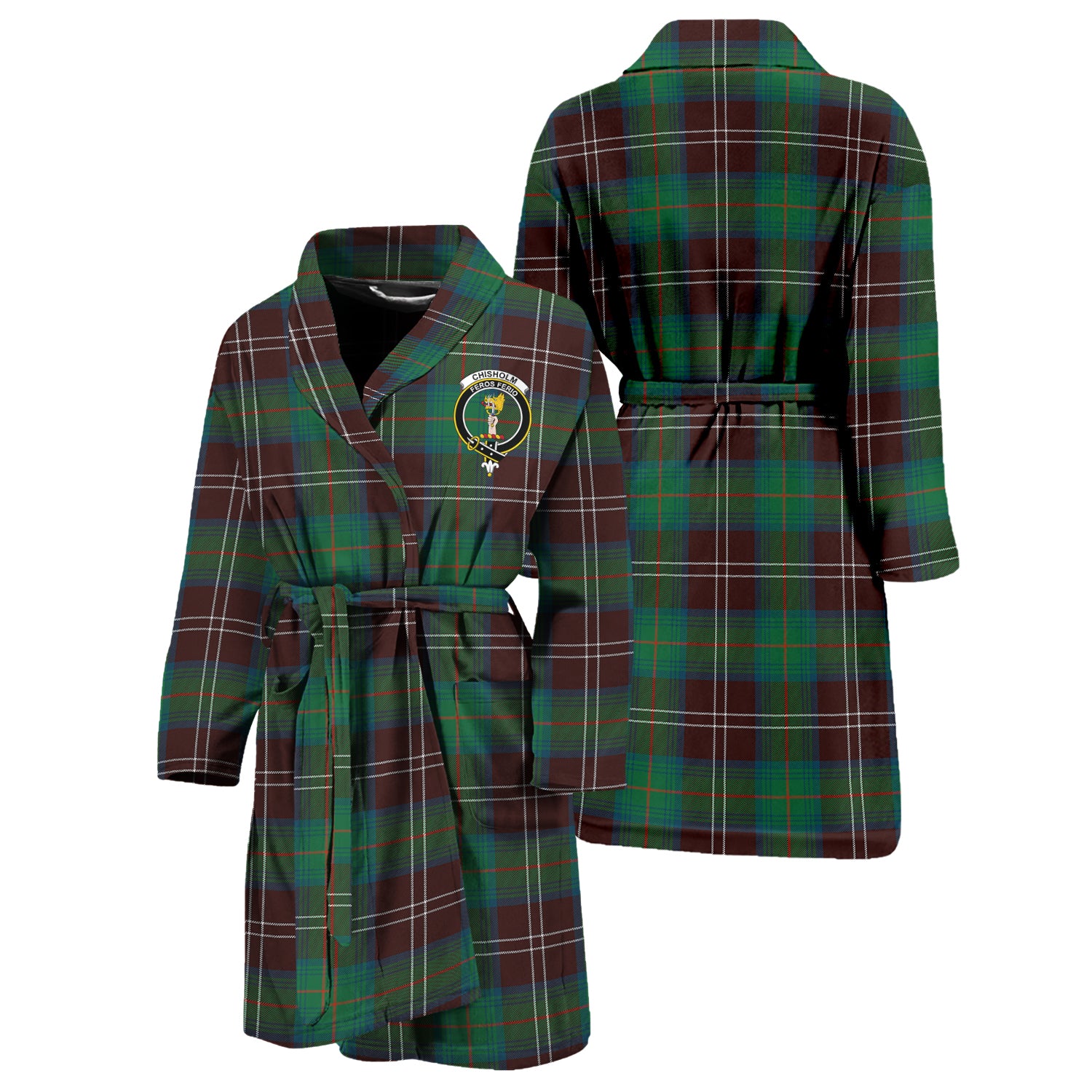 Chisholm Hunting Ancient Tartan Bathrobe with Family Crest Unisex S - Tartan Vibes Clothing