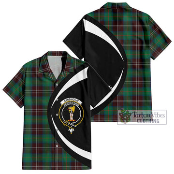 Chisholm Hunting Ancient Tartan Short Sleeve Button Up with Family Crest Circle Style