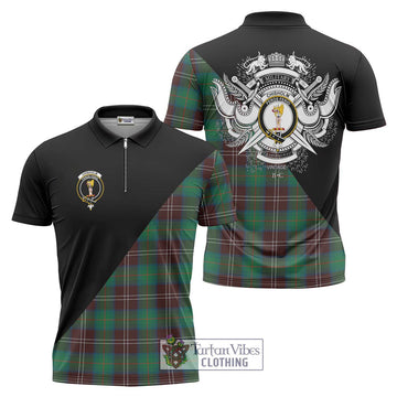 Chisholm Hunting Ancient Tartan Zipper Polo Shirt with Family Crest and Military Logo Style