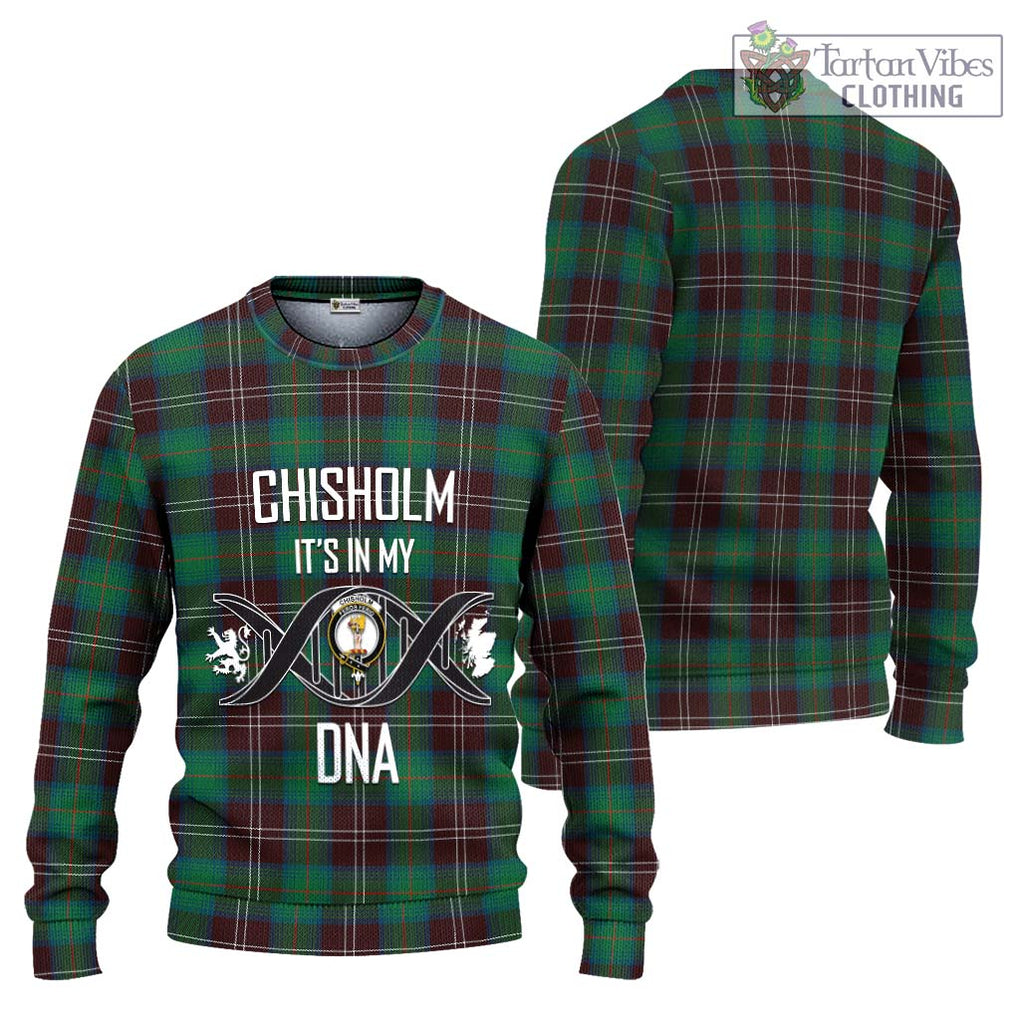 Chisholm Hunting Ancient Tartan Knitted Sweater with Family Crest DNA In Me Style Unisex - Tartanvibesclothing Shop