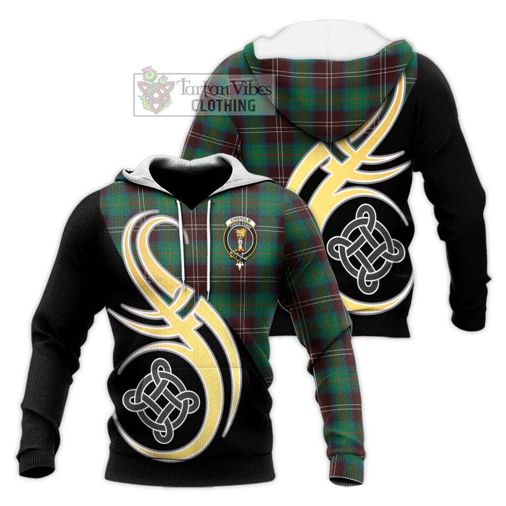 Chisholm Hunting Ancient Tartan Knitted Hoodie with Family Crest and Celtic Symbol Style Unisex Knitted Pullover Hoodie - Tartan Vibes Clothing