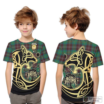 Chisholm Hunting Ancient Tartan Kid T-Shirt with Family Crest Celtic Wolf Style