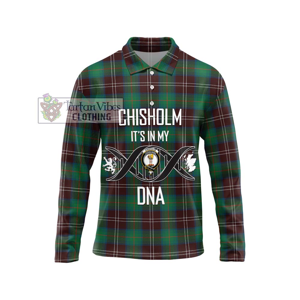 Chisholm Hunting Ancient Tartan Long Sleeve Polo Shirt with Family Crest DNA In Me Style Unisex - Tartanvibesclothing Shop