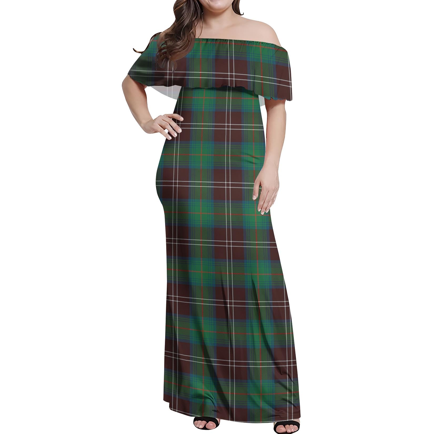 Chisholm Hunting Ancient Tartan Off Shoulder Long Dress Women's Dress - Tartanvibesclothing