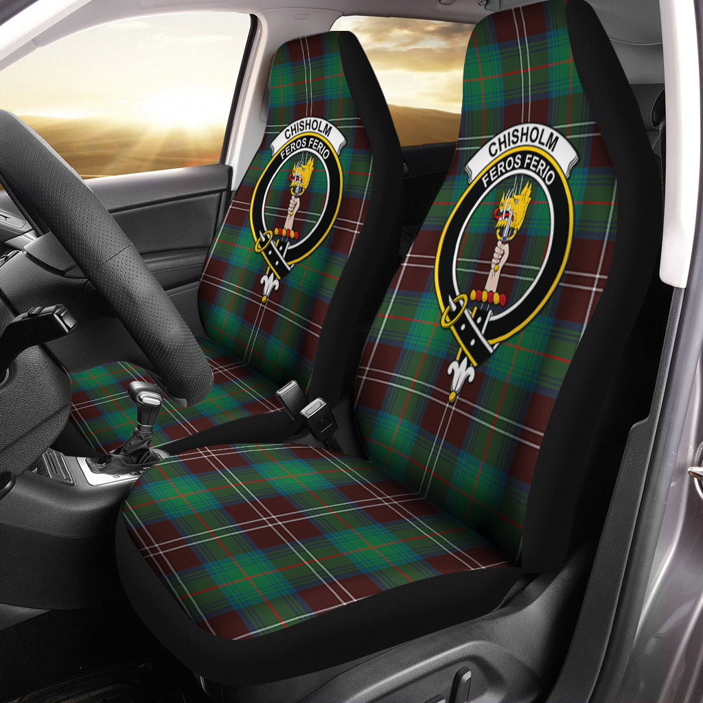 Chisholm Hunting Ancient Tartan Car Seat Cover with Family Crest One Size - Tartanvibesclothing