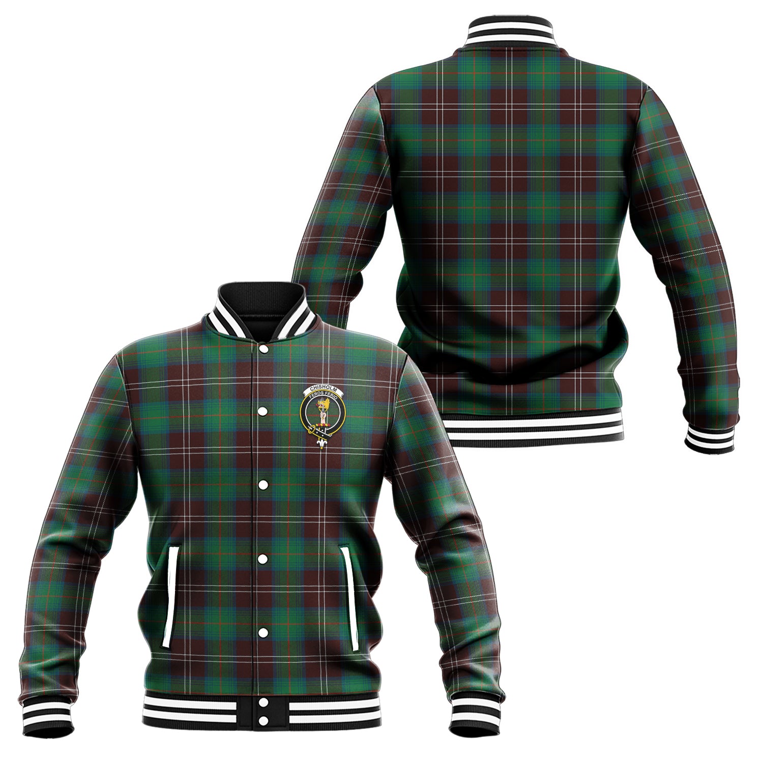 Chisholm Hunting Ancient Tartan Baseball Jacket with Family Crest Unisex - Tartan Vibes Clothing