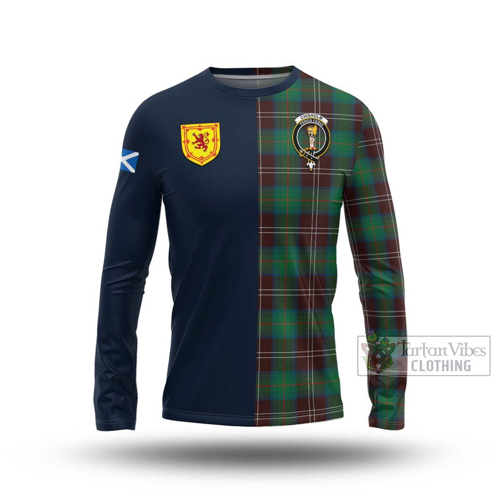 Tartan Vibes Clothing Chisholm Hunting Ancient Tartan Long Sleeve T-Shirt with Scottish Lion Royal Arm Half Style