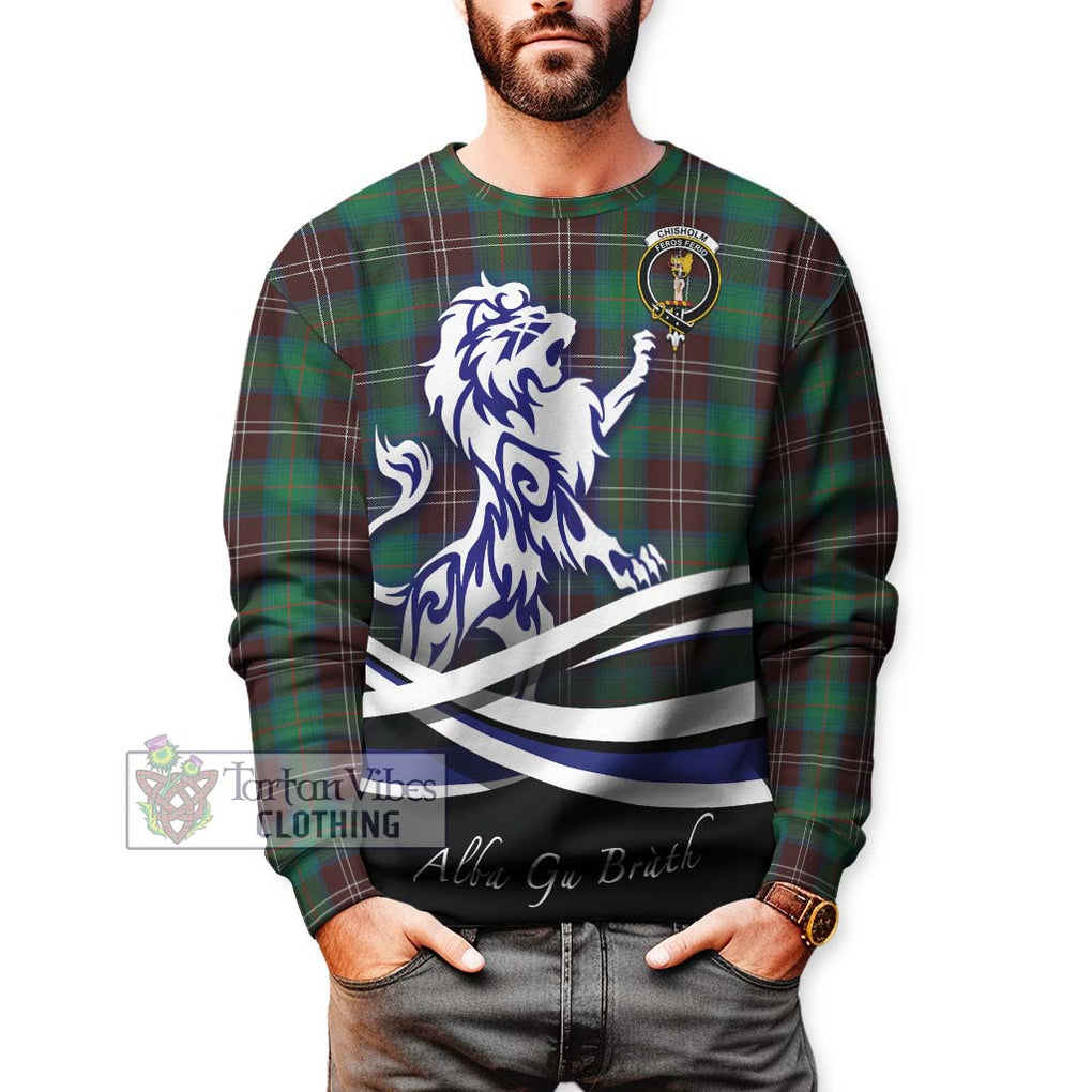 Chisholm Hunting Ancient Tartan Sweatshirt with Alba Gu Brath Regal Lion Emblem Unisex - Tartanvibesclothing Shop