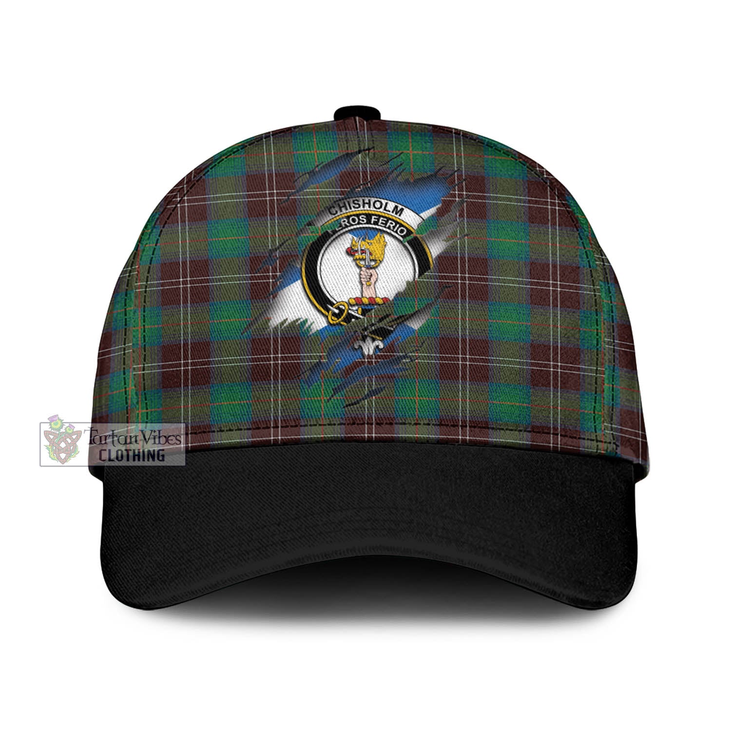 Tartan Vibes Clothing Chisholm Hunting Ancient Tartan Classic Cap with Family Crest In Me Style