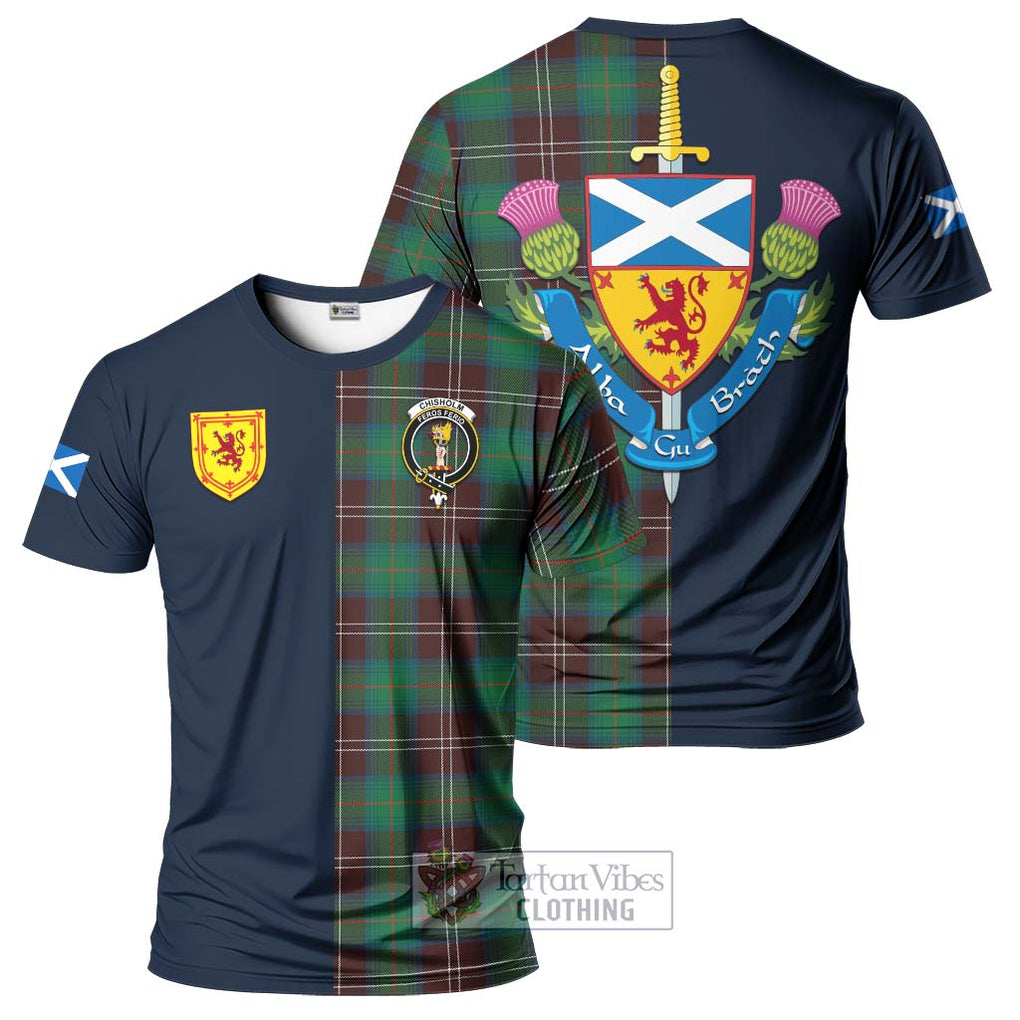 Tartan Vibes Clothing Chisholm Hunting Ancient Tartan T-Shirt Alba with Scottish Lion Royal Arm Half Style