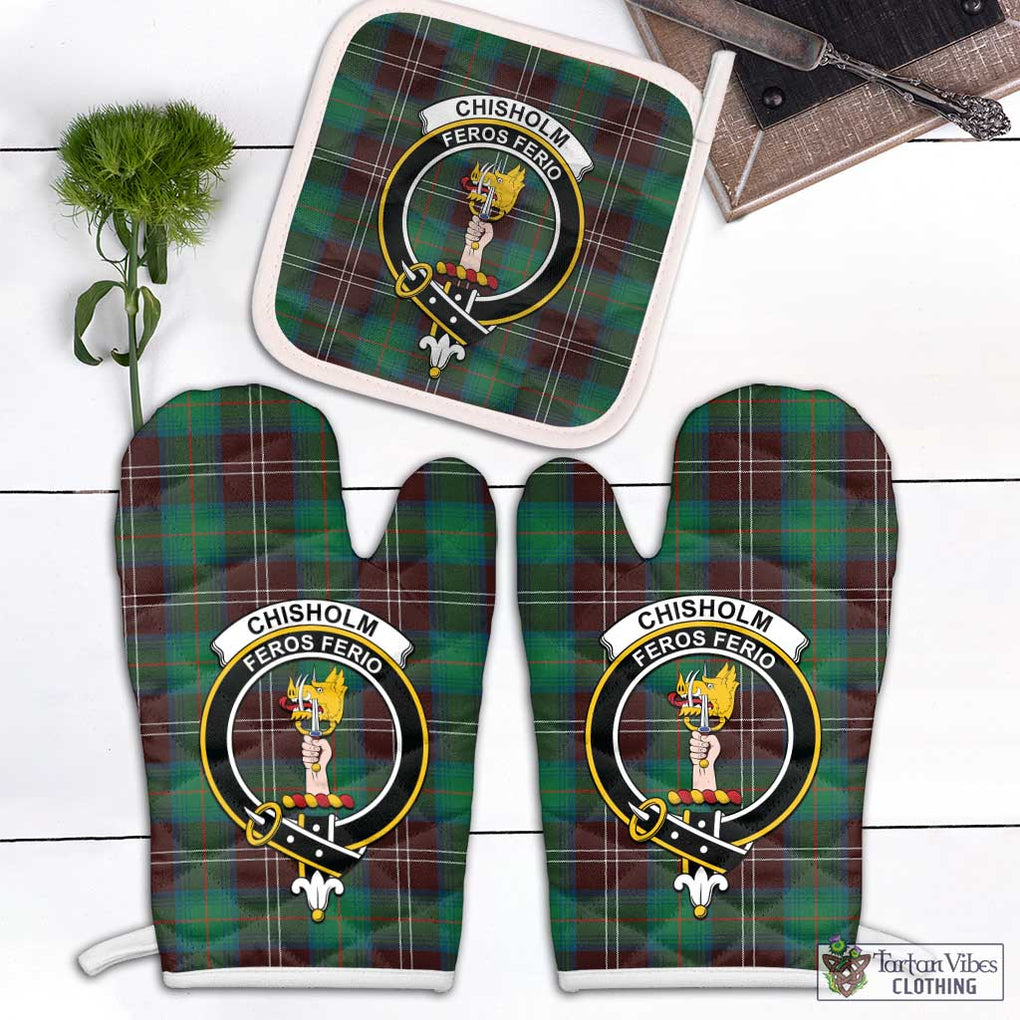 Chisholm Hunting Ancient Tartan Combo Oven Mitt & Pot-Holder with Family Crest Combo 1 Oven Mitt & 1 Pot-Holder White - Tartan Vibes Clothing