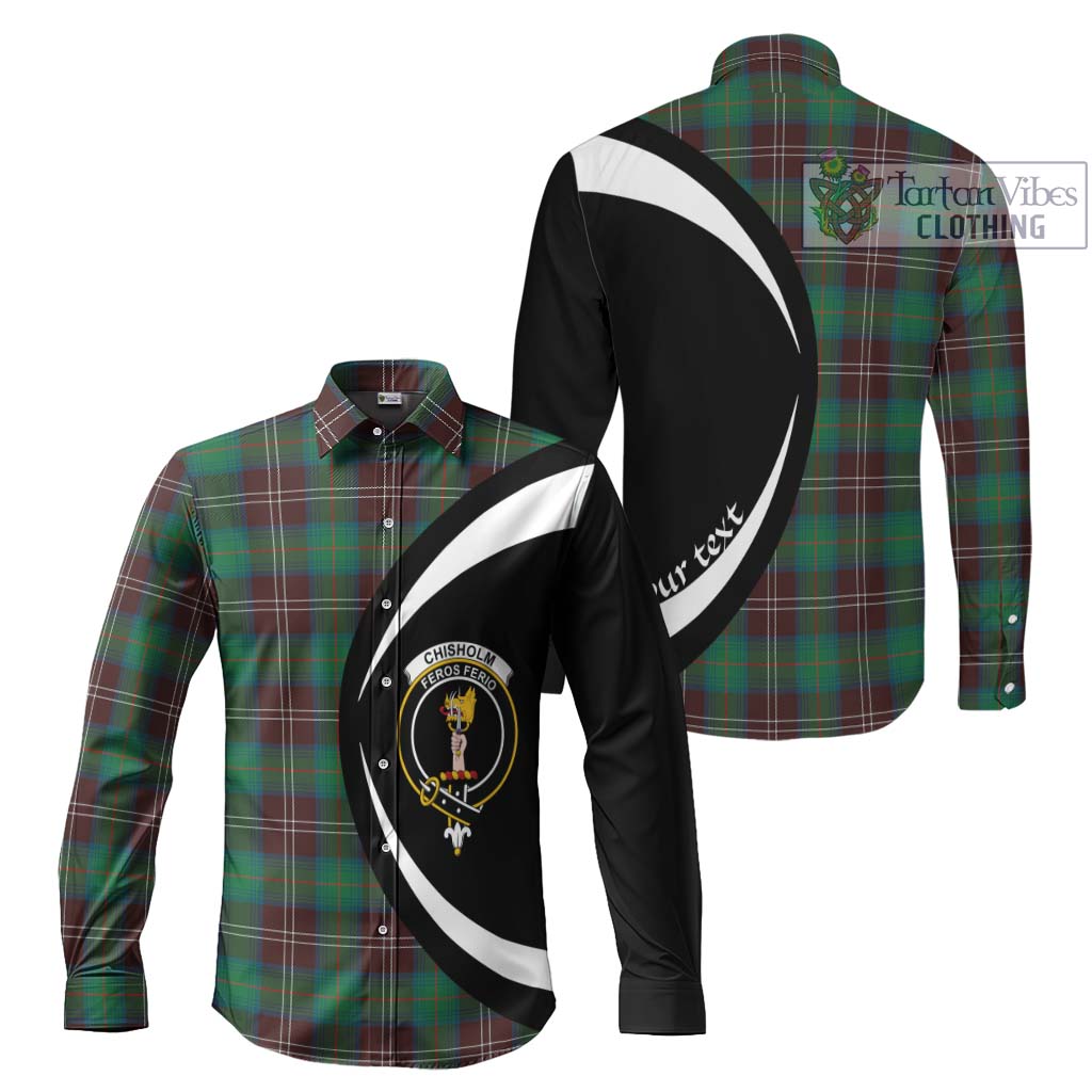 Chisholm Hunting Ancient Tartan Long Sleeve Button Up with Family Crest Circle Style Men's Shirt S - Tartan Vibes Clothing