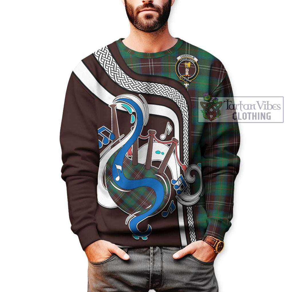 Chisholm Hunting Ancient Tartan Sweatshirt with Epic Bagpipe Style Unisex - Tartanvibesclothing Shop