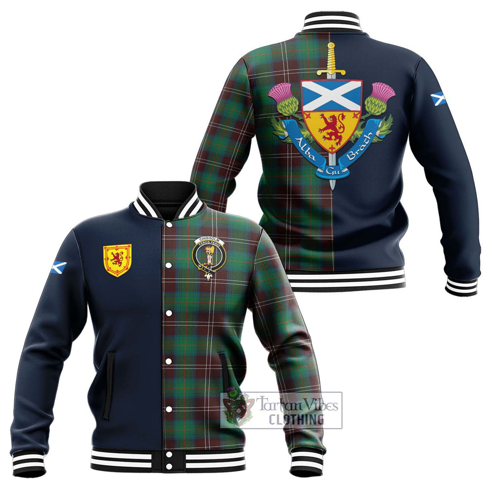 Tartan Vibes Clothing Chisholm Hunting Ancient Tartan Baseball Jacket with Scottish Lion Royal Arm Half Style