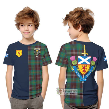 Chisholm Hunting Ancient Tartan Kid T-Shirt Alba with Scottish Lion Royal Arm Half Style