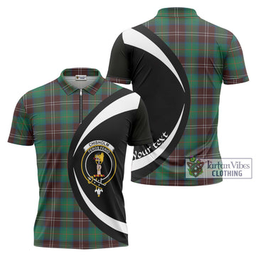 Chisholm Hunting Ancient Tartan Zipper Polo Shirt with Family Crest Circle Style