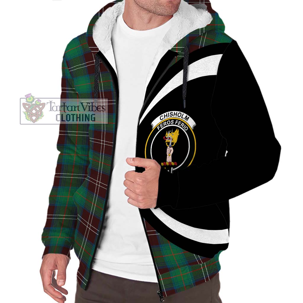 Chisholm Hunting Ancient Tartan Sherpa Hoodie with Family Crest Circle Style Unisex S - Tartan Vibes Clothing