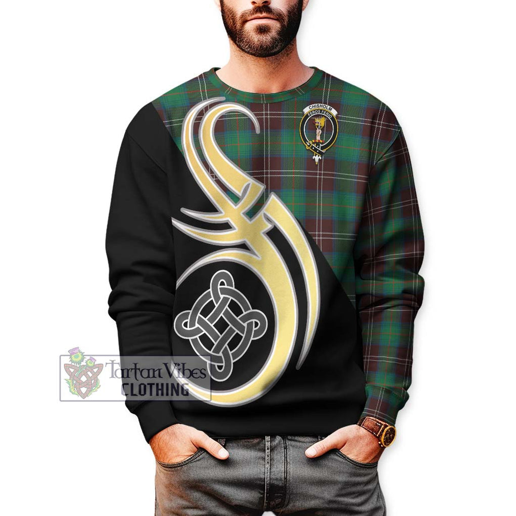 Chisholm Hunting Ancient Tartan Sweatshirt with Family Crest and Celtic Symbol Style Unisex - Tartan Vibes Clothing