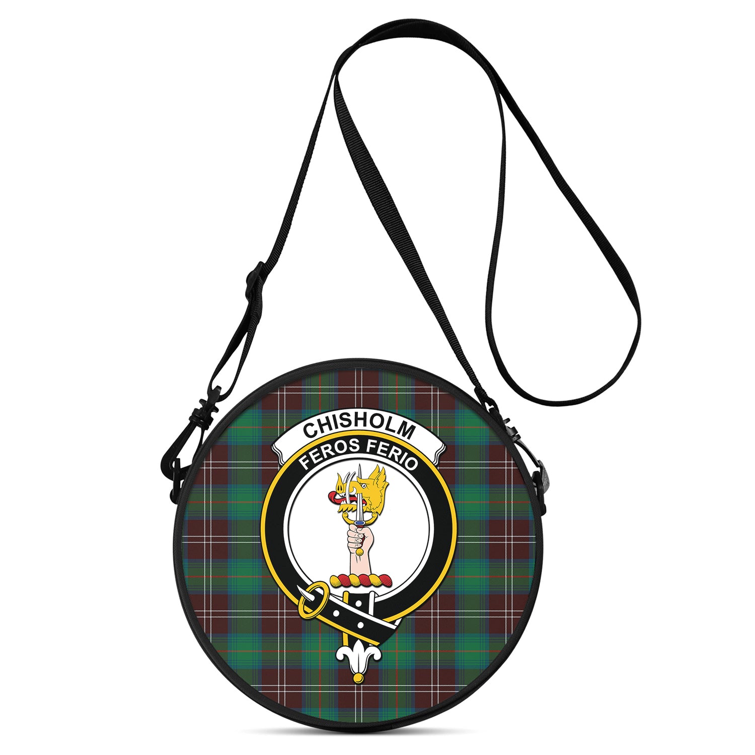 chisholm-hunting-ancient-tartan-round-satchel-bags-with-family-crest