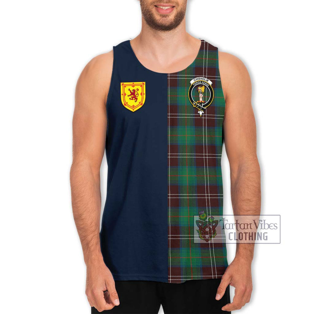 Tartan Vibes Clothing Chisholm Hunting Ancient Tartan Men's Tank Top with Scottish Lion Royal Arm Half Style