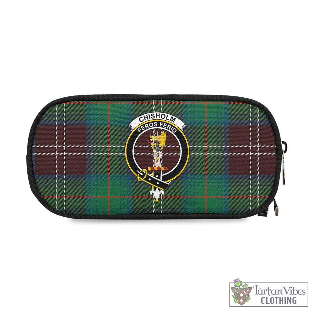 Tartan Vibes Clothing Chisholm Hunting Ancient Tartan Pen and Pencil Case with Family Crest