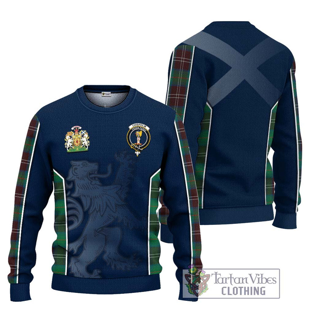 Chisholm Hunting Ancient Tartan Knitted Sweater with Family Crest and Lion Rampant Vibes Sport Style Unisex - Tartan Vibes Clothing