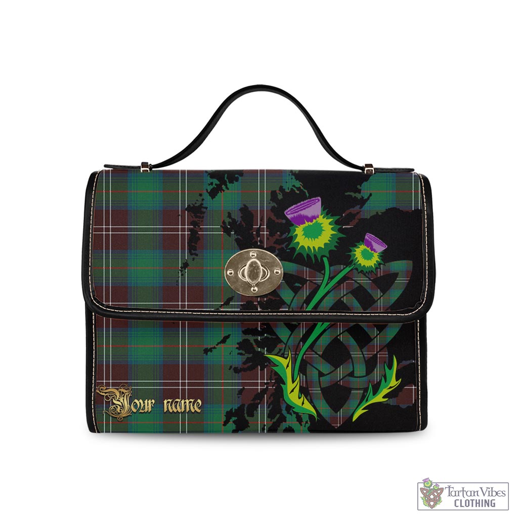 Tartan Vibes Clothing Chisholm Hunting Ancient Tartan Waterproof Canvas Bag with Scotland Map and Thistle Celtic Accents