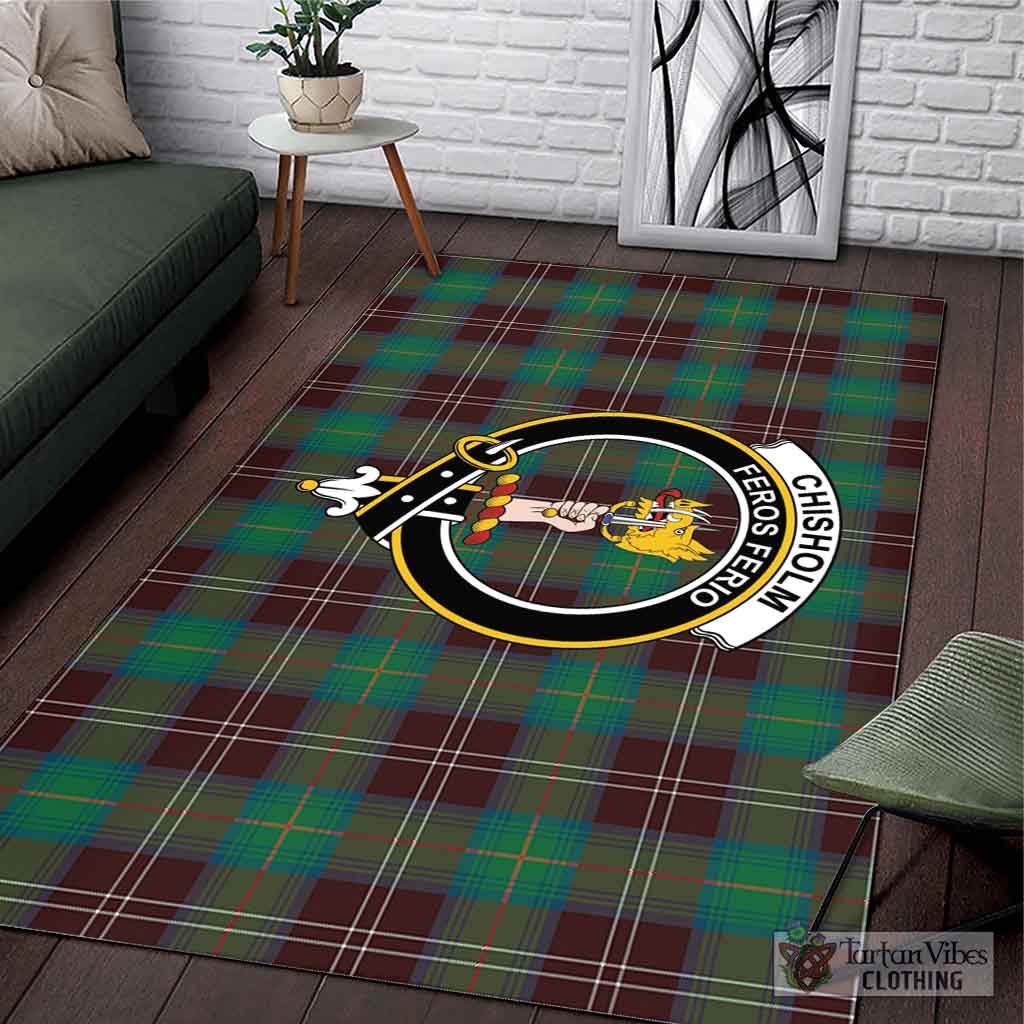 Tartan Vibes Clothing Chisholm Hunting Ancient Tartan Area Rug with Family Crest